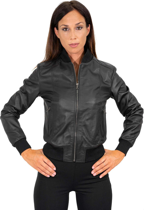 Malesia---Bomber-Donna-Nero-in-vera-pelle
