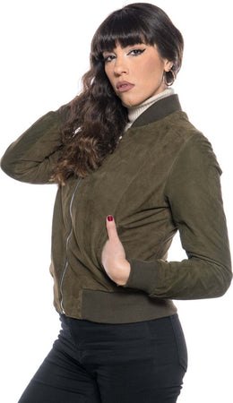Malesia---Bomber-Donna-Verde-in-vera-pelle-camoscio