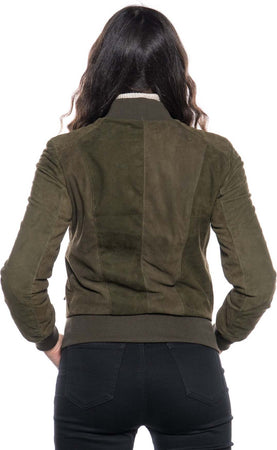 Malesia---Bomber-Donna-Verde-in-vera-pelle-camoscio