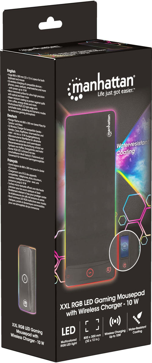Manhattan-Tappetino-Mouse-Gaming-XXL-con-LED-RGB-e-Caricatore-Wireless-10W