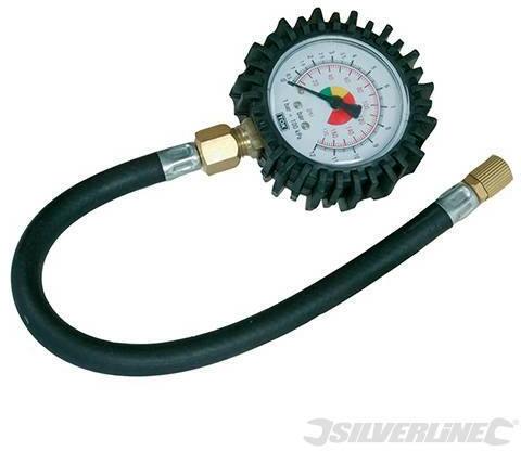 Manometro pressione con tubo flessibile per pneumatici 0 -100 psi Silverline