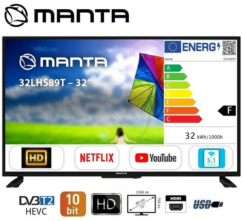 Televisore Smart 32 Pollici HD MANTA 32LHS89T DVB-T2/C H.265/HEVC 10 bit