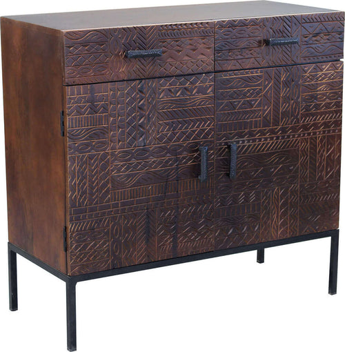 MANTRA---comò-con-decoro-2-ante-2-cassetti-legno-e-ferro-Marrone-Milani-Home