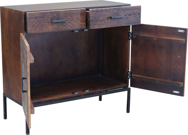 MANTRA---comò-con-decoro-2-ante-2-cassetti-legno-e-ferro-Marrone-Milani-Home