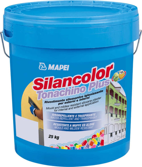 MAPEI-SILANCOLOR-TONACHINO-PLUS-1,2mm-KG.25-BIANCO-Rivestimento-silossanico-a-spessore-per-esterni-e-interni