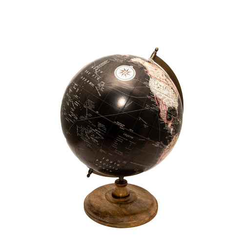 Mappamondo con piedistallo in legno girevole sull'asse decorazione per ambienti h 32 cm