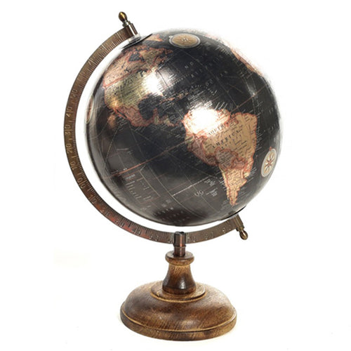 Mappamondo con piedistallo in legno decorazione per ambienti h 32,5 cm