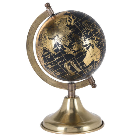Mappamondo decorativo Nero e Oro girevole con base in metallo h 36 cm