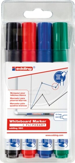Marcatore 660 per lavagne bianche - punta conica 1 50 - 3 00 mm - Edding - astuccio 4 pezzi Cancelleria e prodotti per ufficio/Penne matite scrittura e correzione/Marcatori ed evidenziatori/Marcatori cancellabili a secco e liquidi Eurocartuccia - Pavullo, Commerciovirtuoso.it