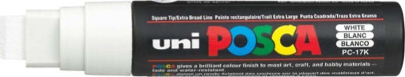 Marcatore a base d'acqua Uni Posca PC17K - punta extra large a scalpello 15 0mm - bianco - Uni Mitsubishi Cancelleria e prodotti per ufficio/Penne matite scrittura e correzione/Marcatori ed evidenziatori/Pennarelli indelebili e marcatori Eurocartuccia - Pavullo, Commerciovirtuoso.it