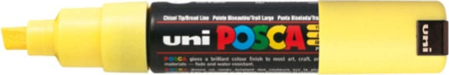 Marcatore a base d'acqua Uni Posca PC8K - punta large a scalpello 8 0mm - giallo - Uni Mitsubishi Cancelleria e prodotti per ufficio/Penne matite scrittura e correzione/Marcatori ed evidenziatori/Pennarelli indelebili e marcatori Eurocartuccia - Pavullo, Commerciovirtuoso.it