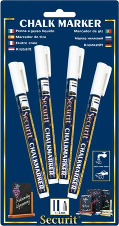 Marcatore a gesso liquido - punta fine da 1 00-2 00 mm - bianco - Securit - conf. 4 pezzi Cancelleria e prodotti per ufficio/Penne matite scrittura e correzione/Marcatori ed evidenziatori/Pennarelli indelebili e marcatori Eurocartuccia - Pavullo, Commerciovirtuoso.it