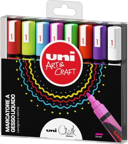 Marcatore a gesso liquido Uni Chalk Marker - punta tonda 1 80 - 2 50 mm - colori assortiti - Uni Mitsubishi - busta 8 pezzi Cancelleria e prodotti per ufficio/Penne matite scrittura e correzione/Marcatori ed evidenziatori/Pennarelli indelebili e marcatori Eurocartuccia - Pavullo, Commerciovirtuoso.it