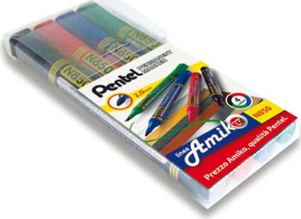 Marcatore permanente N850 - punta tonda - astuccio 4 colori assortiti - Amiko Pentel Cancelleria e prodotti per ufficio/Penne matite scrittura e correzione/Marcatori ed evidenziatori/Pennarelli indelebili e marcatori Eurocartuccia - Pavullo, Commerciovirtuoso.it