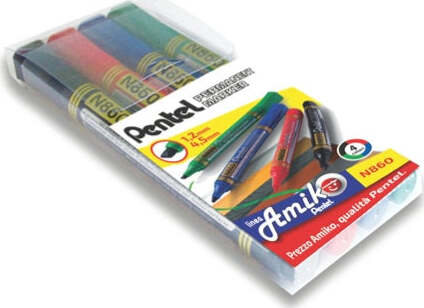 Marcatore permanente N860 - punta scalpello - astuccio 4 colori assortiti - Amiko Pentel Cancelleria e prodotti per ufficio/Penne matite scrittura e correzione/Marcatori ed evidenziatori/Pennarelli indelebili e marcatori Eurocartuccia - Pavullo, Commerciovirtuoso.it