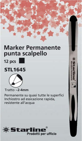 Marcatore permanente Starline - punta a scalpello da 2 00-4 00mm - nero - Starline [multipack] 12 pezzi Cancelleria e prodotti per ufficio/Penne matite scrittura e correzione/Marcatori ed evidenziatori/Pennarelli indelebili e marcatori Eurocartuccia - Pavullo, Commerciovirtuoso.it