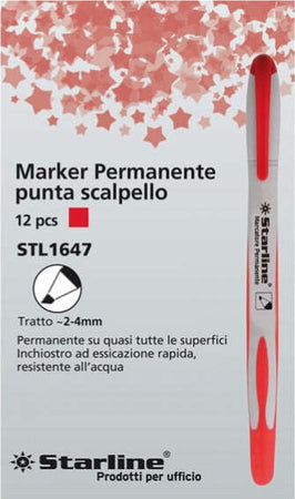 Marcatore permanente Starline - punta a scalpello da 2 00-4 00mm - rosso - Starline [multipack] 12 pezzi Cancelleria e prodotti per ufficio/Penne matite scrittura e correzione/Marcatori ed evidenziatori/Pennarelli indelebili e marcatori Eurocartuccia - Pavullo, Commerciovirtuoso.it