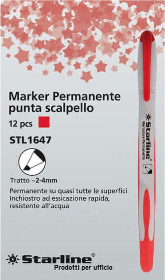 Marcatore permanente Starline - punta a scalpello da 2 00-4 00mm - rosso - Starline [multipack] 12 pezzi Cancelleria e prodotti per ufficio/Penne matite scrittura e correzione/Marcatori ed evidenziatori/Pennarelli indelebili e marcatori Eurocartuccia - Pavullo, Commerciovirtuoso.it