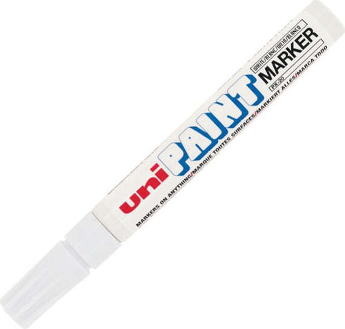 Marcatore Uni Paint PX20 - punta 2 8mm - bianco - Uni Mitsubishi Cancelleria e prodotti per ufficio/Penne matite scrittura e correzione/Marcatori ed evidenziatori/Pennarelli indelebili e marcatori Eurocartuccia - Pavullo, Commerciovirtuoso.it