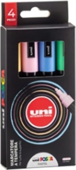 Marcatore Uni Posca PC5M - punta media 1 8-2 5 mm - colori assortiti pastel - Uni Mitsubishi - conf. 4 pezzi Cancelleria e prodotti per ufficio/Penne matite scrittura e correzione/Marcatori ed evidenziatori/Pennarelli indelebili e marcatori Eurocartuccia - Pavullo, Commerciovirtuoso.it