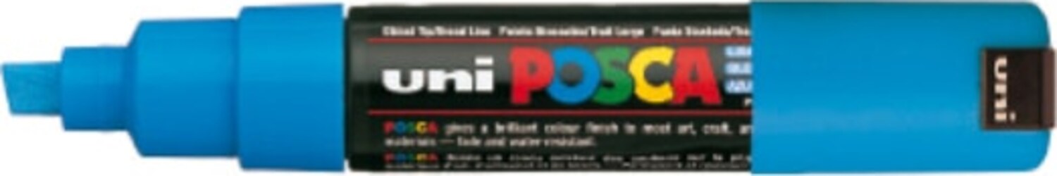 Marcatore Uni Posca PC8K - punta a scalpello 8mm - azzurro - Uni Mitsubishi Cancelleria e prodotti per ufficio/Penne matite scrittura e correzione/Marcatori ed evidenziatori/Pennarelli indelebili e marcatori Eurocartuccia - Pavullo, Commerciovirtuoso.it