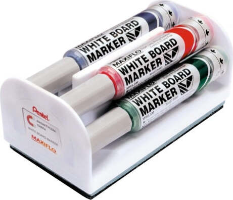 Marcatori Maxiflo con cancellino - punta conica 6 mm - colori assortiti - Pentel - set 4 + 1 pezzi Cancelleria e prodotti per ufficio/Archivio ufficio e accessori per scrivania/Lavagne e bacheche/Cancellini per lavagna Eurocartuccia - Pavullo, Commerciovirtuoso.it