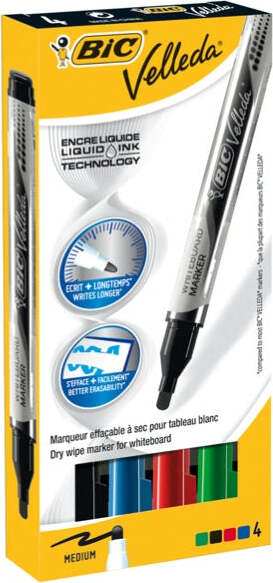Marcatori Whiteboard Marker Velleda liquid Ink - punta tonda 2 2mm - astuccio 4 colori - Bic Cancelleria e prodotti per ufficio/Penne matite scrittura e correzione/Marcatori ed evidenziatori/Marcatori cancellabili a secco e liquidi Eurocartuccia - Pavullo, Commerciovirtuoso.it