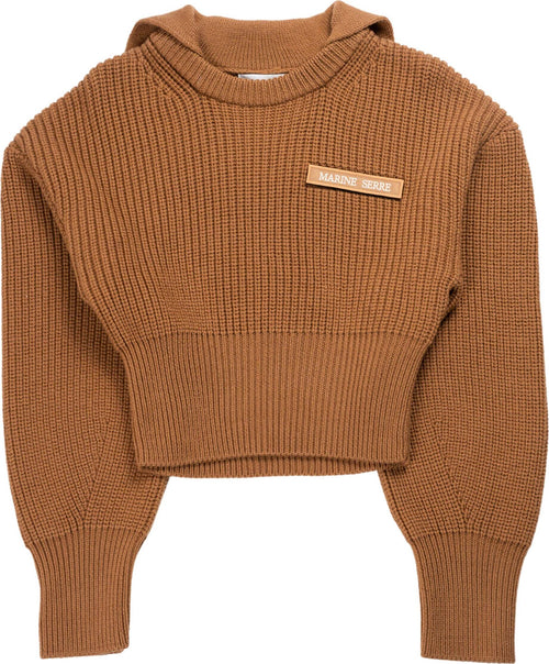 MARINE-SERRE-Half-cardigan-knit-sailor-sweater-in-camel-da-donna