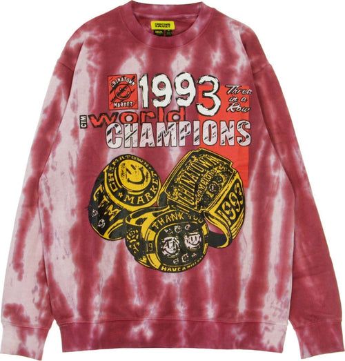 MARKET-Felpa-Leggera-Girocollo-Uomo-Smiley-Champions-3-Rings-Tie-Dye-Red-da-uomo