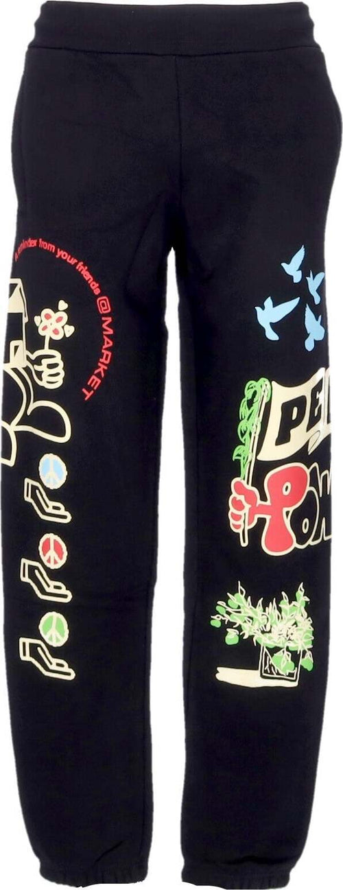 MARKET-Pantalone-Tuta-Felpato-Uomo-Peace-and-Power-Sweatpants-Black-da-uomo