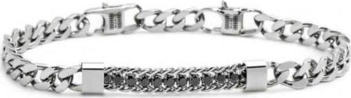 Marlù---BRACCIALE-CATENA-GRUMETTA-CON-CENTRALE-TENNIS-ZIRCONI-NERI-ACCIAIO
