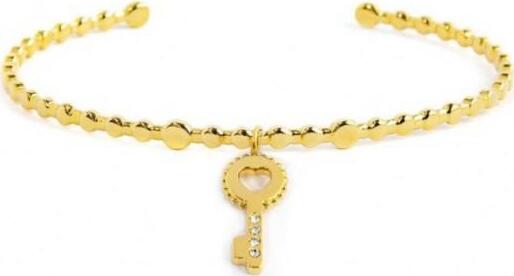 Marlù---BRACCIALE-RIGIDO-A-PALLINE-CON-PENDENTE-CHIAVE-CRISTALLI-BIANCHI-PVD-ORO