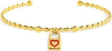 Marlù---BRACCIALE-RIGIDO-A-PALLINE-CON-PENDENTE-LUCCHETTO-CON-CUORE-CRISTALLI-ROSSI-PVD-ORO