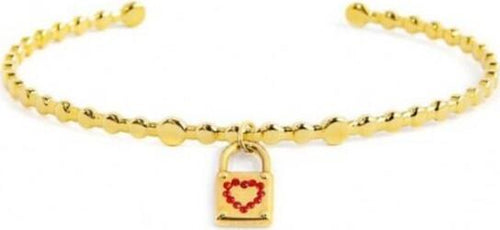 Marlù---BRACCIALE-RIGIDO-A-PALLINE-CON-PENDENTE-LUCCHETTO-CON-CUORE-CRISTALLI-ROSSI-PVD-ORO