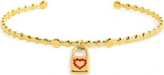Marlù---BRACCIALE-RIGIDO-A-PALLINE-CON-PENDENTE-LUCCHETTO-CON-CUORE-CRISTALLI-ROSSI-PVD-ORO