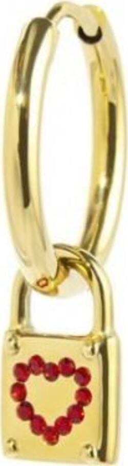 Marlù---ORECCHINO-A-CERCHIO-CON-PENDENTE-LUCCHETTO-CRISTALLI-ROSSI-PVD-ORO