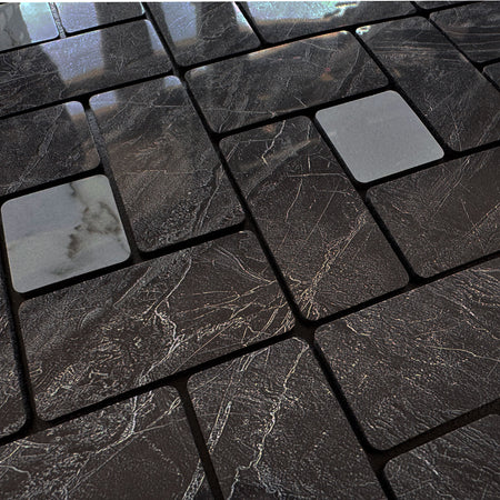Piastrelle 3D Autoadesive in PET acustiche e isolanti 30x30cm (4mm spessore) MOSAICO NERO E CARRARA