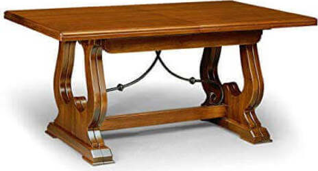 MARSHALL---tavolo-da-pranzo-allungabile-in-legno-massello-85x160/205/250/295/340-con-decoro-in-ferro-Tinta-noce-Milani-Home