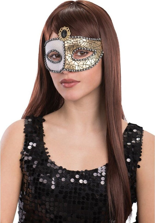 Maschera Bianca e Oro In Plastica con gemma Nera Giochi e giocattoli/Giochi d'imitazione e accessori di travestimento/Accessori per travestimento/Maschere Kondorama - Martinsicuro, Commerciovirtuoso.it