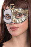 Maschera Bianca e Oro In Plastica con gemma Nera Giochi e giocattoli/Giochi d'imitazione e accessori di travestimento/Accessori per travestimento/Maschere Kondorama - Martinsicuro, Commerciovirtuoso.it