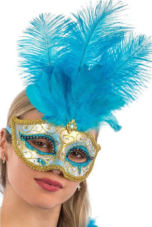 Maschera In Plastica con glitter Azzurri e Oro, Gemma e Piume Elegante Mascherina da Donna Moda/Abbigliamento specifico/Costumi e accessori/Accessori/Adulti/Maschere Kondorama - Martinsicuro, Commerciovirtuoso.it
