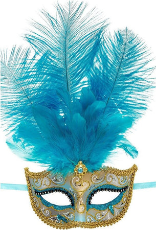Maschera In Plastica con glitter Azzurri e Oro, Gemma e Piume Elegante Mascherina da Donna Moda/Abbigliamento specifico/Costumi e accessori/Accessori/Adulti/Maschere Kondorama - Martinsicuro, Commerciovirtuoso.it