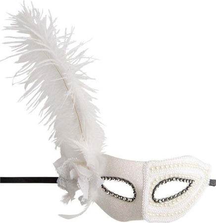Maschera In Plastica Rigida Bianca con glitter, Strass, Perle, Piume e Fiore Moda/Abbigliamento specifico/Costumi e accessori/Accessori/Adulti/Maschere Kondorama - Martinsicuro, Commerciovirtuoso.it