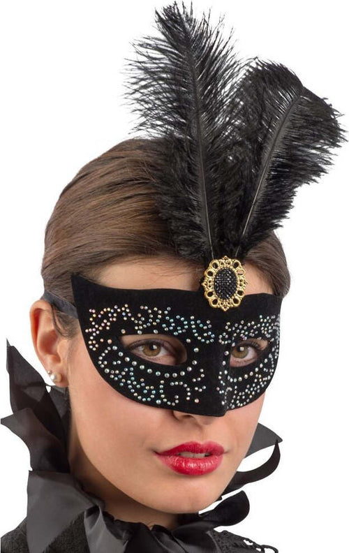 Maschera In Plastica Rigida con Velluto Nero, Decorazioni Argento, Gemma e Piume mascherina Elegante da Donna Moda/Abbigliamento specifico/Costumi e accessori/Accessori/Adulti/Maschere Kondorama - Martinsicuro, Commerciovirtuoso.it