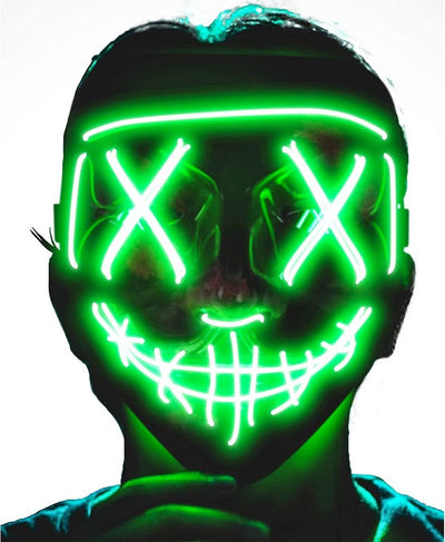 Maschera LED Halloween, the Purge Mask LED che si Illumina nella Notte, 3 Modalità di Luci,  per Costume Cosplay Festa e Party di Carnevale - Verde