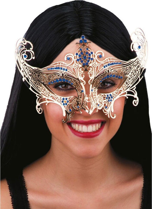 Maschera Metallo Oro Strass Blu Elegante Mascherina da Donna in Metallo Moda/Abbigliamento specifico/Costumi e accessori/Accessori/Adulti/Maschere Kondorama - Martinsicuro, Commerciovirtuoso.it