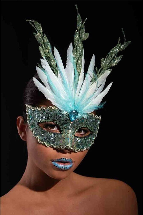 Maschera Preziosa Acquamarina Con Glitter e Piume Maschera Elegante da Donna Moda/Abbigliamento specifico/Costumi e accessori/Accessori/Adulti/Maschere Kondorama - Martinsicuro, Commerciovirtuoso.it