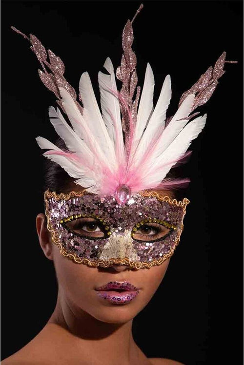 Maschera Preziosa Rosa Con Glitter e Piume Maschera Elegante da Donna Moda/Abbigliamento specifico/Costumi e accessori/Accessori/Adulti/Maschere Kondorama - Martinsicuro, Commerciovirtuoso.it