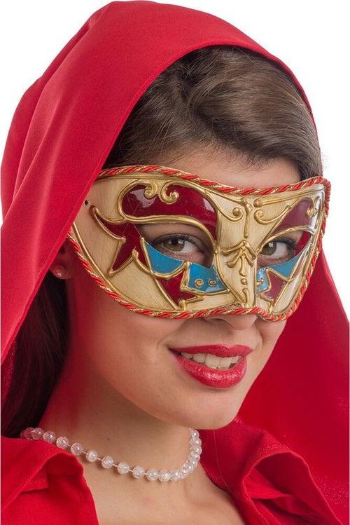 Maschera Veneziana In Plastica con decorazioni Rosse e Azzurre con passamaneria Giochi e giocattoli/Giochi d'imitazione e accessori di travestimento/Accessori per travestimento/Maschere Kondorama - Martinsicuro, Commerciovirtuoso.it