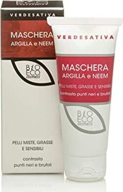 Maschera-viso-Argilla-e-Neem-per-pelle-impura-grassa-lucida-sensibile-per-una-pulizia-profonda-e-delicata.-elimina-le-impurità-ed-eccesso-di-sebo.-Certificata-Bio-&-Vegan-Nickel-tested